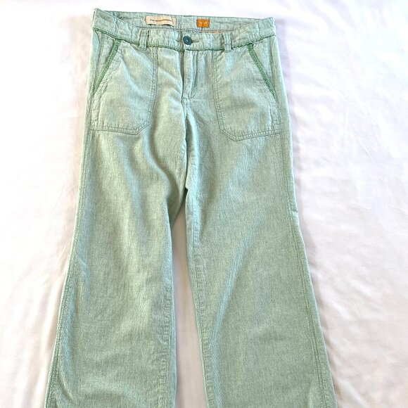 Pilcro green linen pants Womens 8 wide leg mid rise spring embroidered casual - Picture 2 of 14